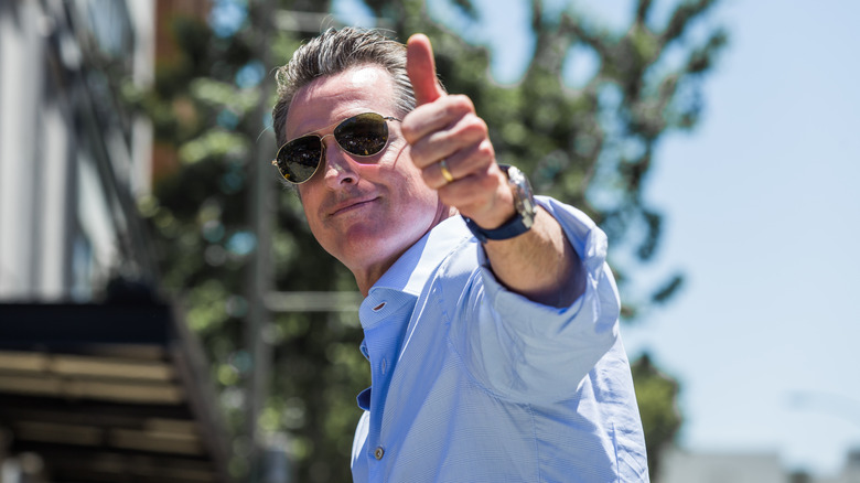 Gavin Newsom giving a thumbs up