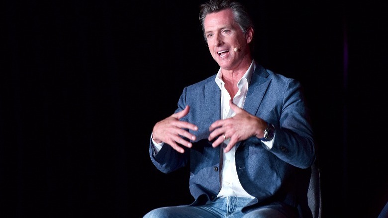 Gavin Newsom speaks at Outside Lands Music and Arts festival in San Francisco, CA (2018)