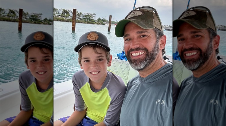 Spencer Frederick Trump smiling on a fishing boat with Donald Trump Jr.