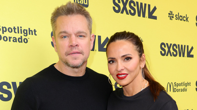 Matt Damon and Luciana Barroso smiling