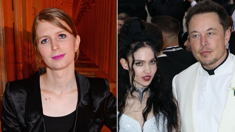 Chelsea Manning split image with Musk and Grimes