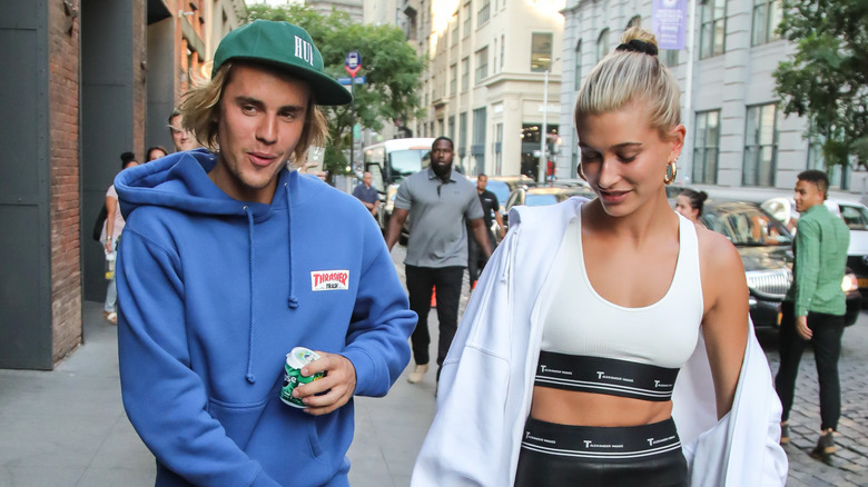 Justin and Hailey Bieber walking 