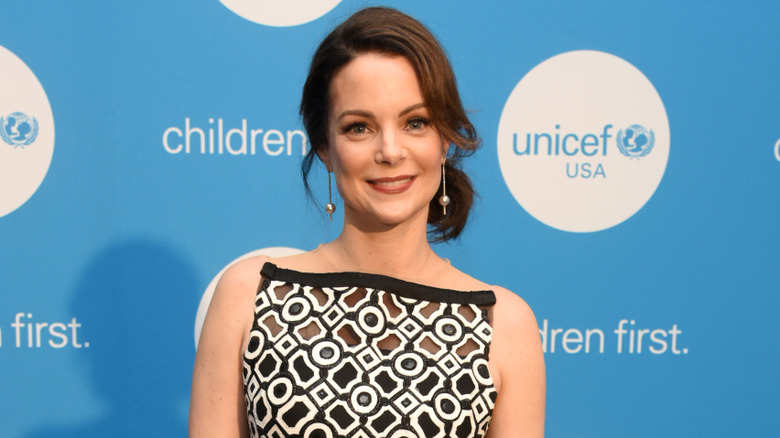 Kimberly Williams-Paisley wearing a black and white dress