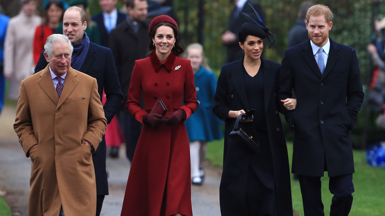 Charles, William, Kate, Meghan and Harry on Christmas Day 2018