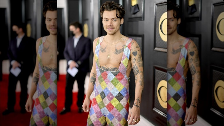 Harry Styles wearing multicolored jumpsuit