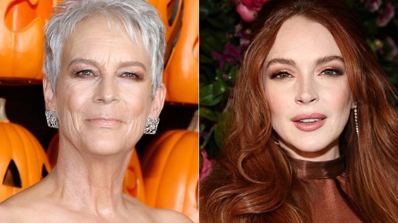 Jamie Lee Curtis smiles, Lindsay Lohan poses