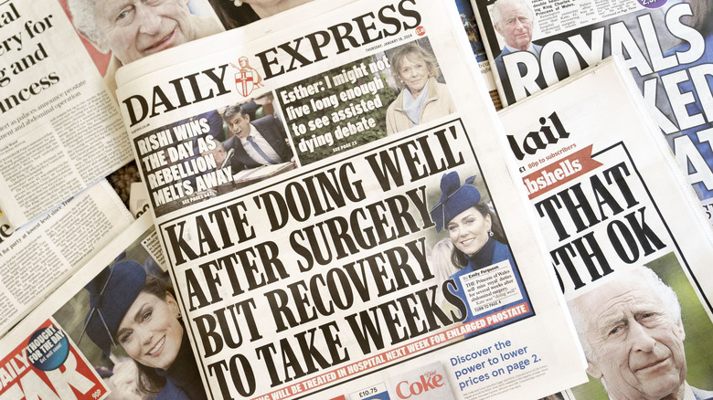 Newspapers reporting on Kate Middleton's surgery