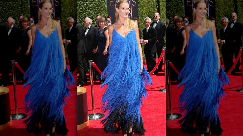 Heidi Klum wearing blue fringe dress