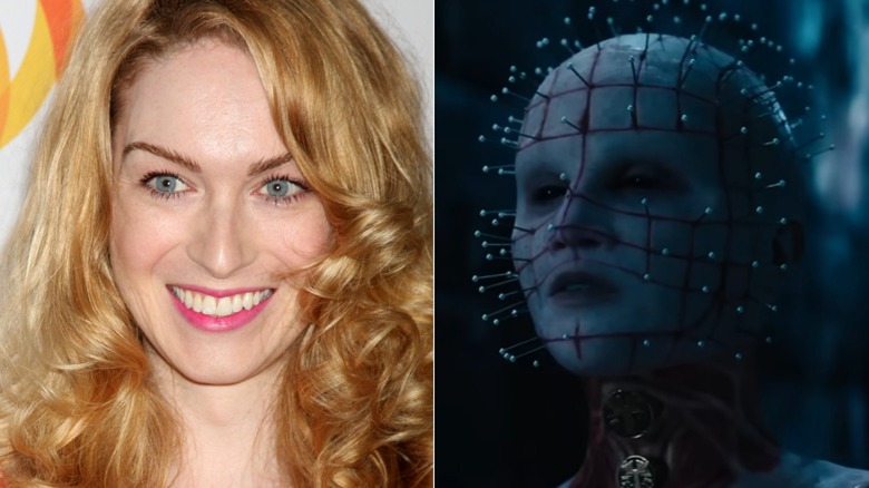 split image of Jamie Clayton and Pinhead