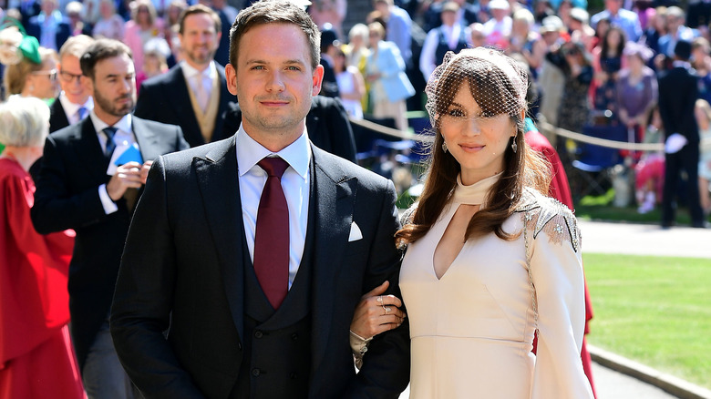 Patrick J. Adams and Troian Bellisario at the royal wedding