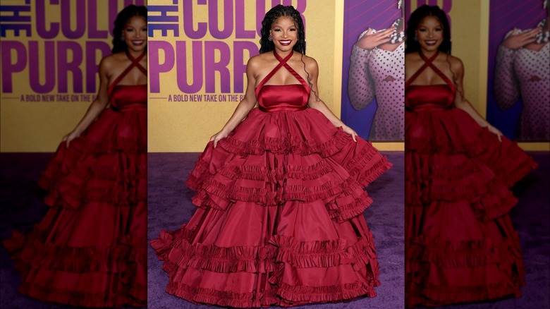 Halle Bailey donning a red dress