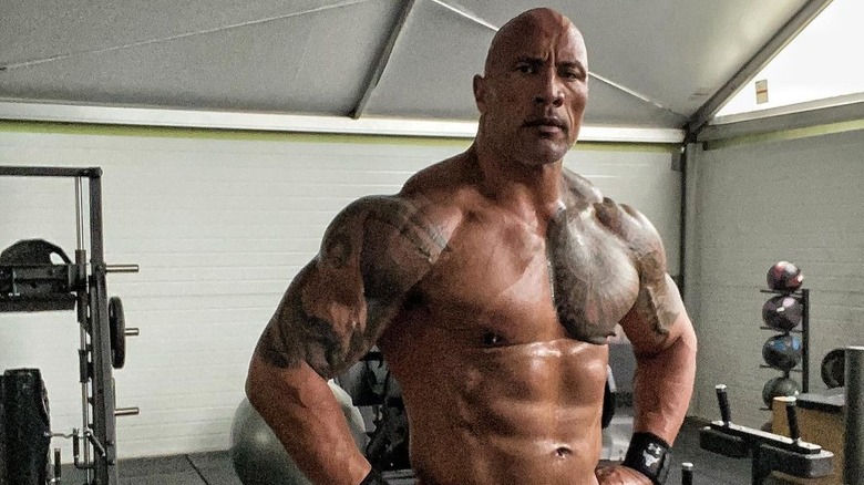 Dwayne Johnson working out in gym