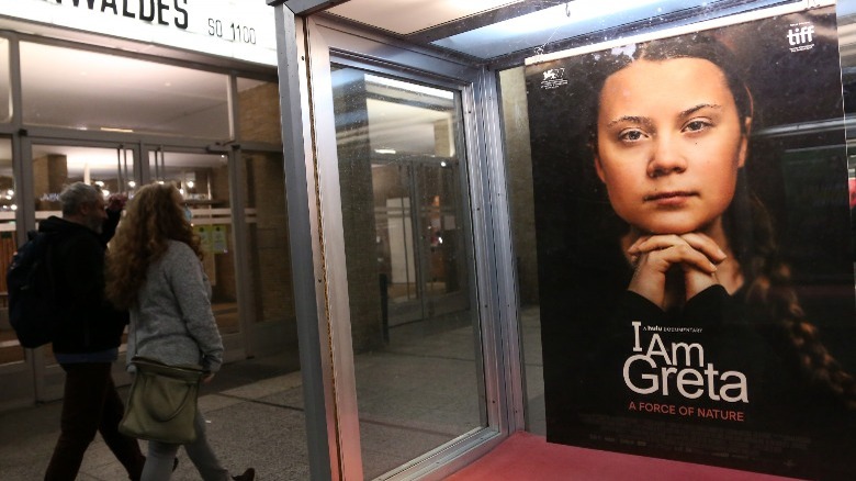 Greta Thunberg poster at movie theater