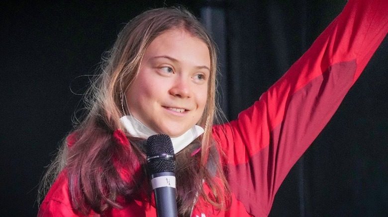 Greta Thunberg with microphone