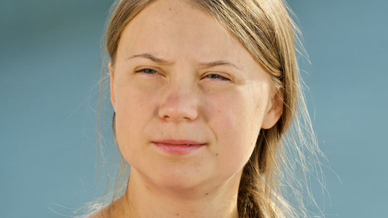 Greta Thunberg squinting