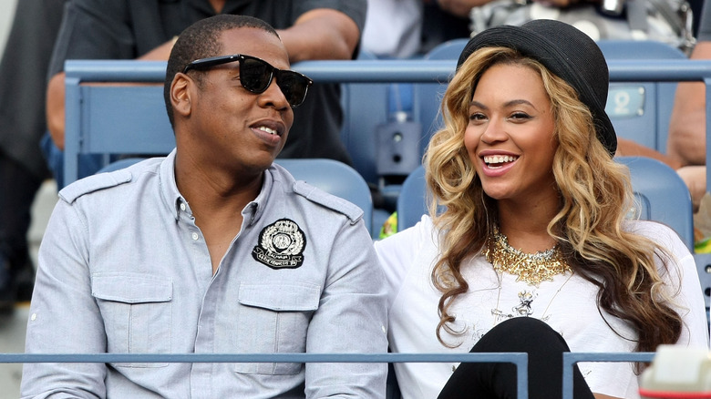 Jay-Z and Beyonce at a tennis match