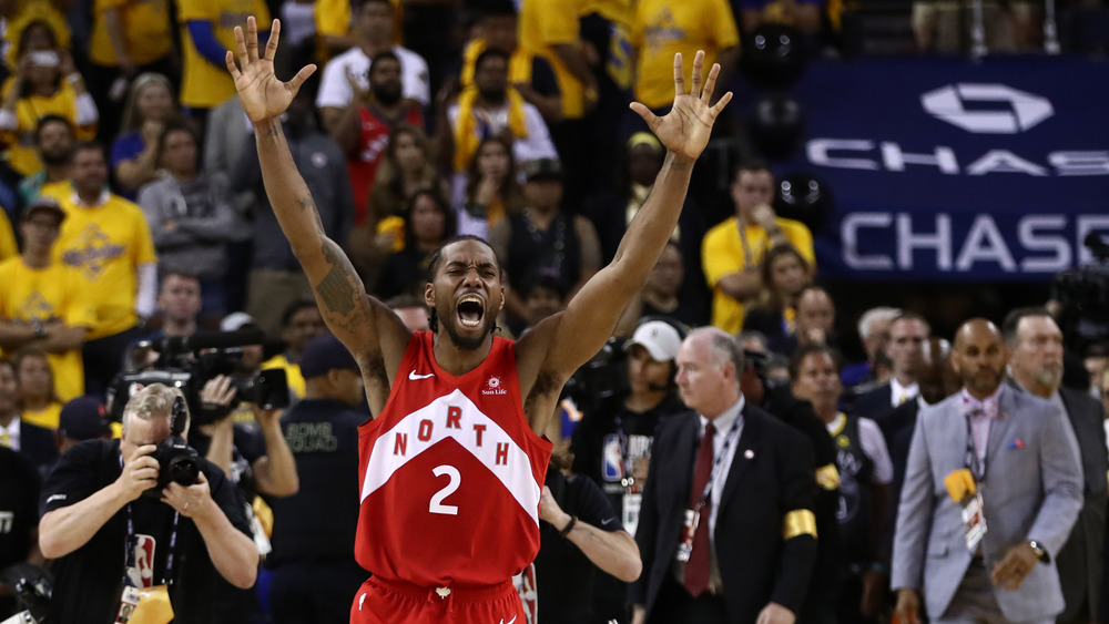 Kawhi Leonard celebrating on the court 