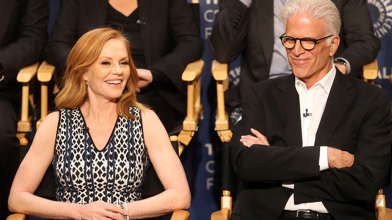 Marg Helgenberger, Ted Danson seated