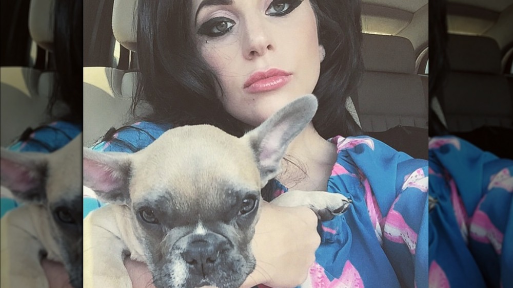 Lady Gaga posing for a selfie with her dog 