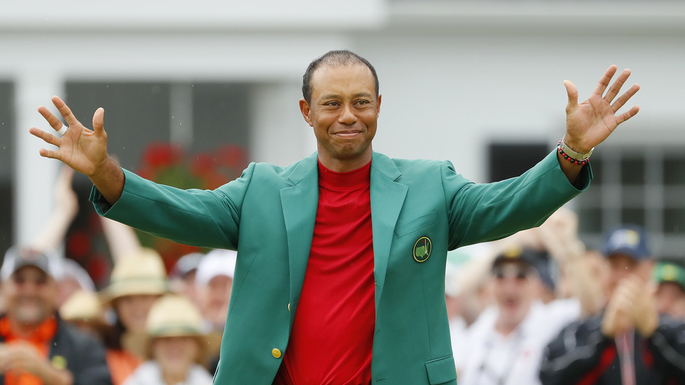 Tiger Woods celebrating at 2019 Masters