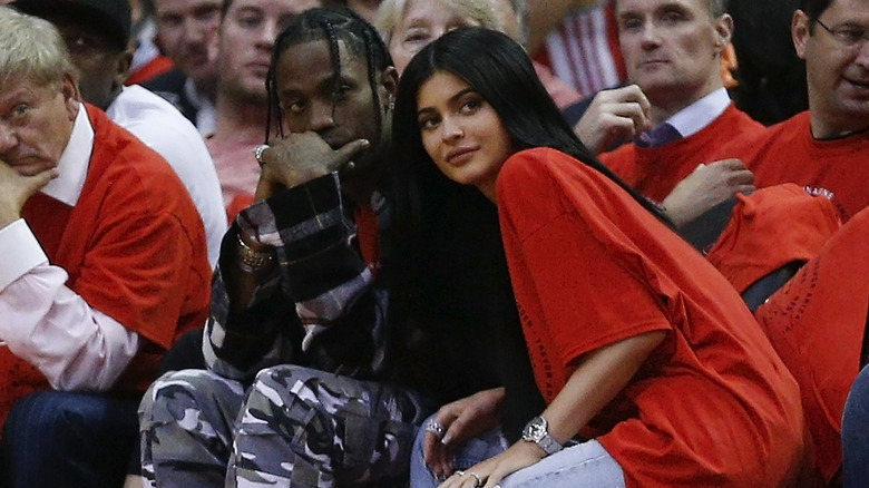 Kylie Jenner and Travis Scott courtside