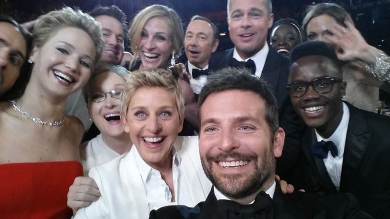 Celebrities in a selfie at the Oscars