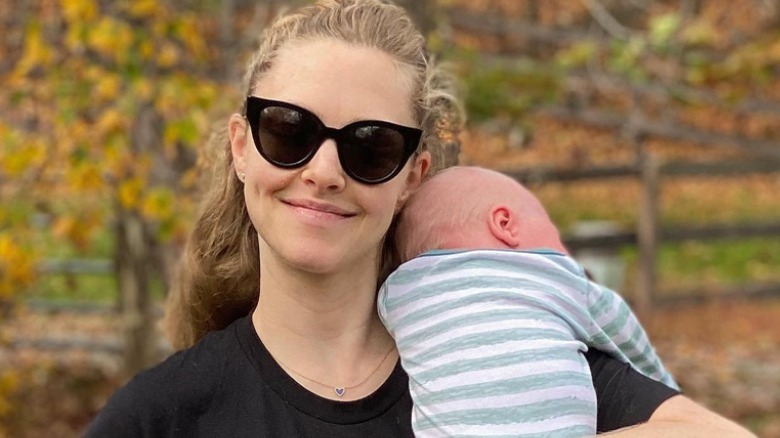 Amanda Seyfried with her one of her children