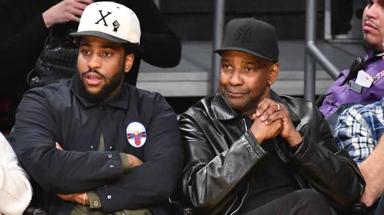 Malcolm Washington and Denzel Washington at a basketball game