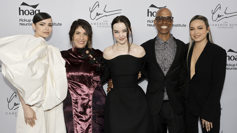 Sofia Carson, Libby Boyce, Dove Cameron, Victor Boyce, Paulina Char, smiling at Cameron Boyce Foundation event