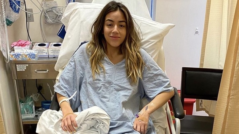 Chloe Bennet, in a hospital bed, 2020 photo 