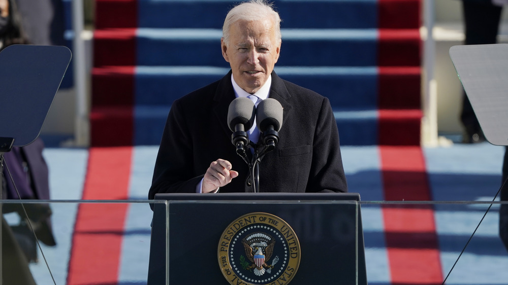 U.S. President Joe Biden speaks during his on at the U.S. Capitol onJanuary 20, 2021 