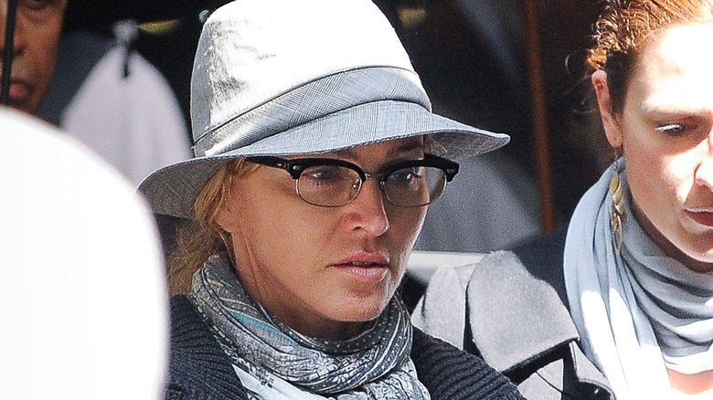 Madonna looking serious with no makeup