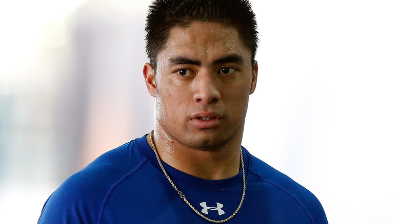 Manti Te'o of the Notre Dame Fighting Irish works out at IMG Academy