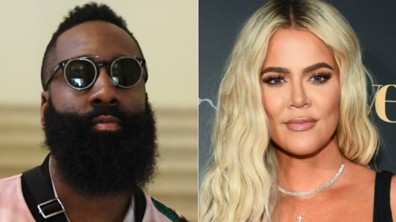 James Harden and Khloé Kardashian split image