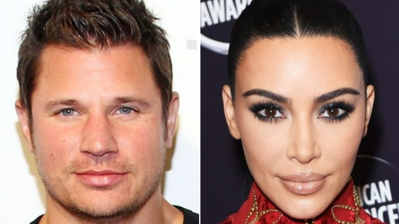 Nick Lachey and Kim Kardashian split image