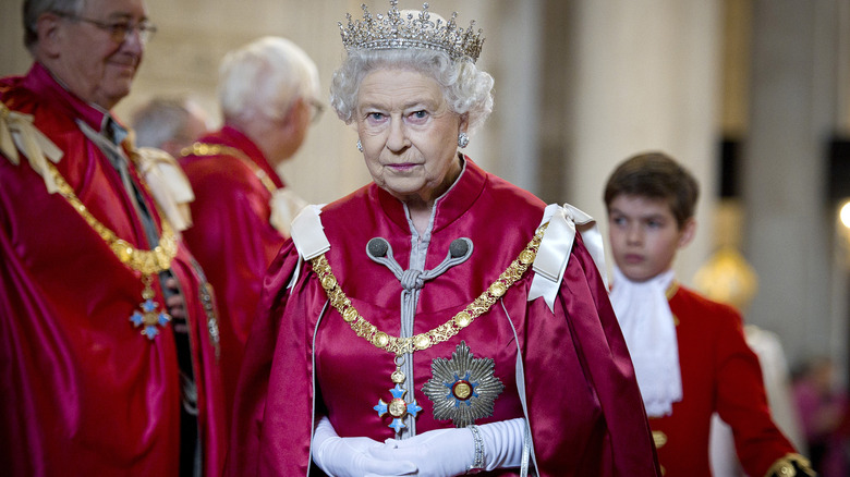 Queen Elizabeth II wearing a crown