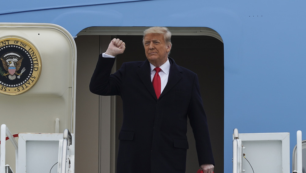 Donald Trump addressing crowd from plane