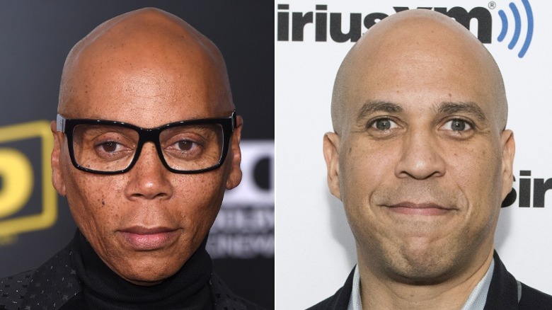 RuPaul posing and Cory Booker smiling