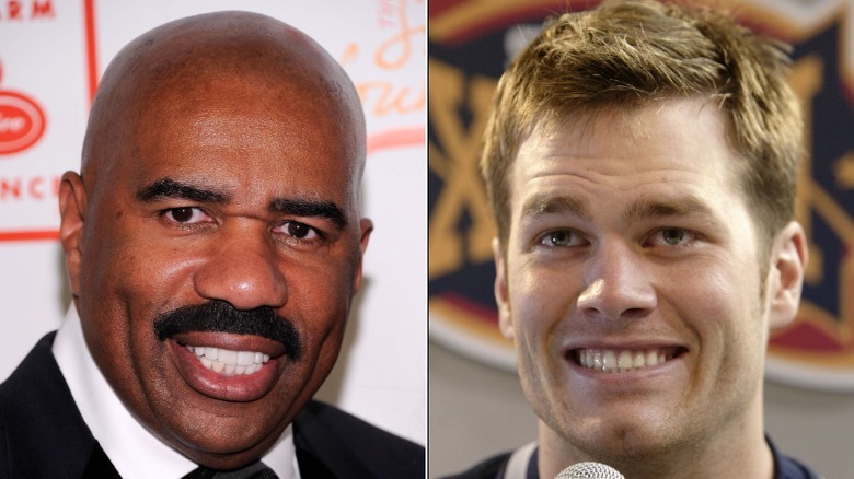 Steve Harvey and Tom Brady side-by-side