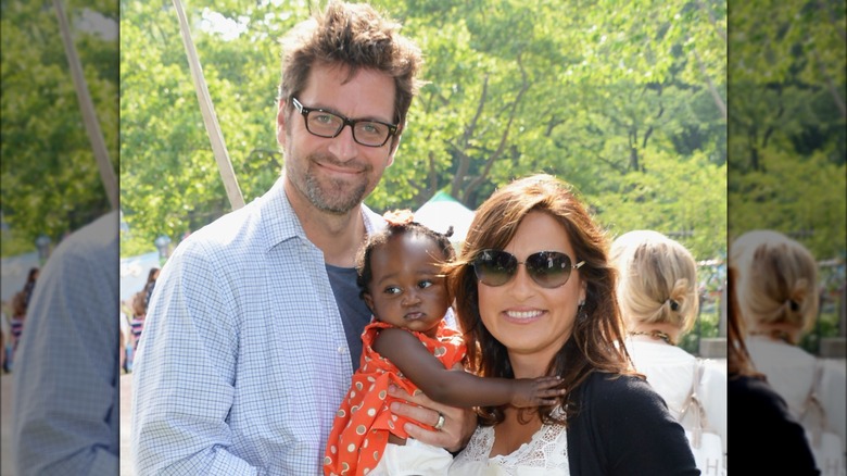 Peter Hermann and Mariska Hargitay holding daughter Amaya Hermann