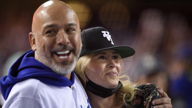 Chelsea Handler and Jo Koy smile 