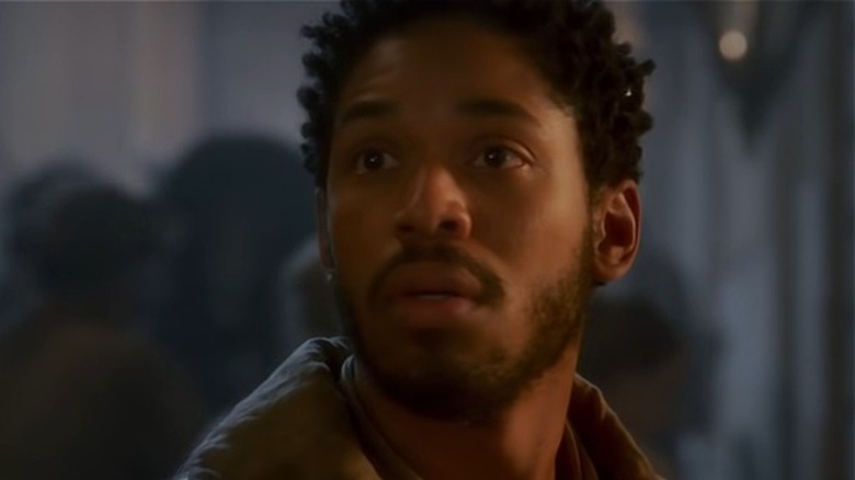 A closeup of Kelvin Harrison Jr in Cyrano