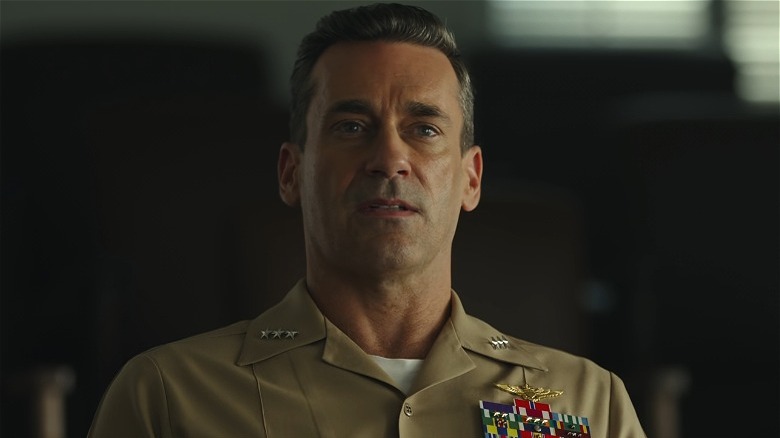 Jon Hamm in Top Gun: Maverick, speaking