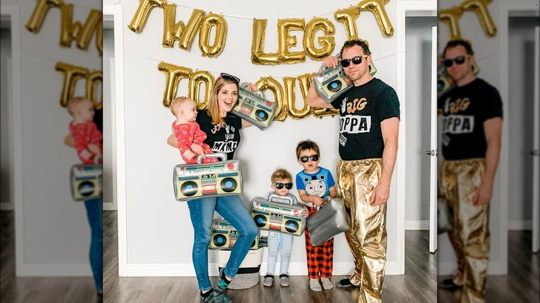 Jen Lilley and family with inflatable boomboxes