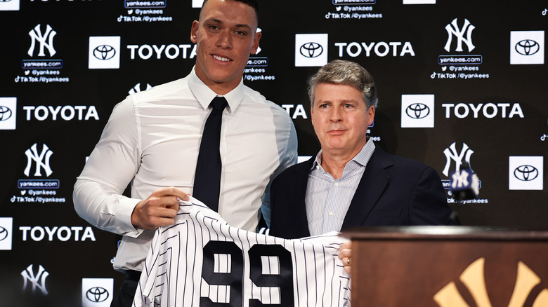 Aaron Judge holding jersey