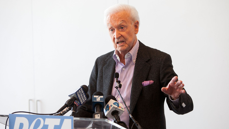 Bob Barker speaking at a PETA event