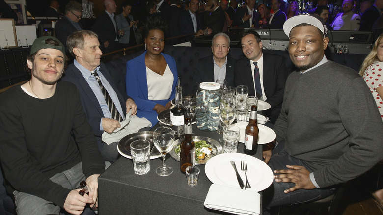 Jimmy Fallon, Lorne Michaels and SNL cast members smiling