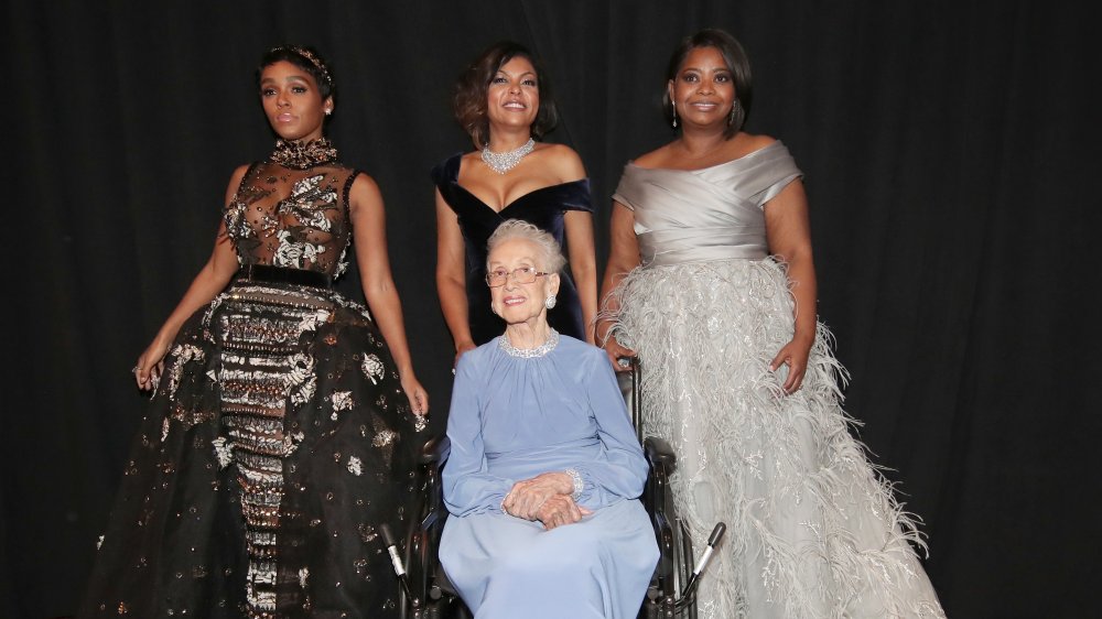 Katherine Johnson with the Hidden Figures cast 