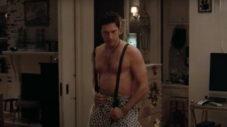 Gerard Butler wears suspenders and boxers