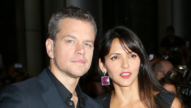 Matt Damon with his wife Luciana Barroso posing